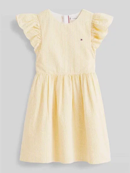 Sukienka fit and flare z czystej bawełny z wyhaftowanym logo Tommy Hilfiger Teens żółta