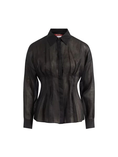 Lniana koszula z lnu Max Mara Studio z długim rękawem czarna