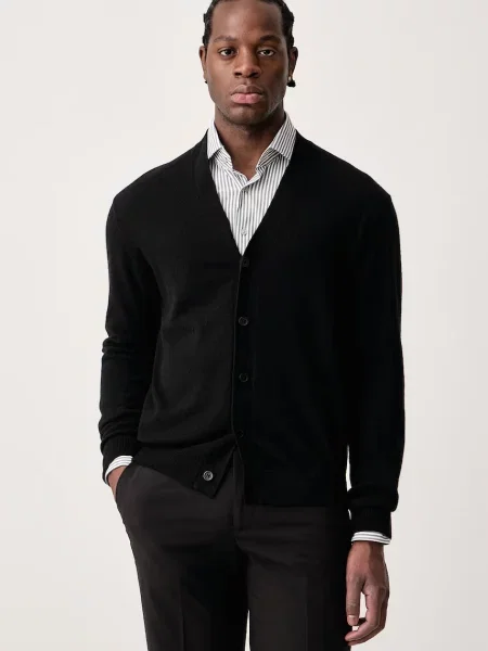 Lindbergh cardigan pentru bărbați cu lână negru