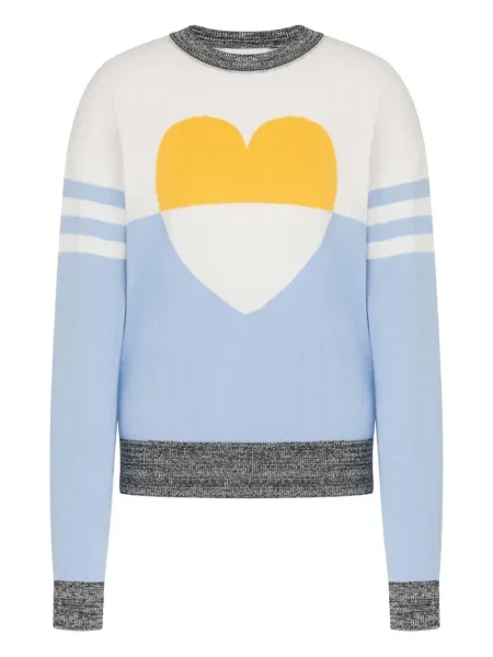 Pulover Moschino Jeans cu decolteu rotund cu motiv cu inimi albastru