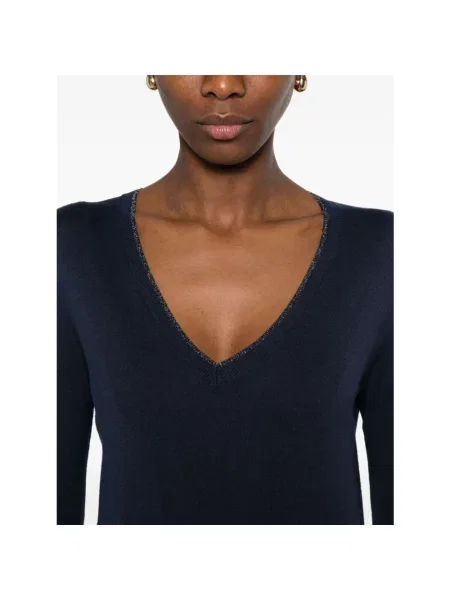 Dzianinowy sweter Liu Jo z dekoltem w serek niebieski