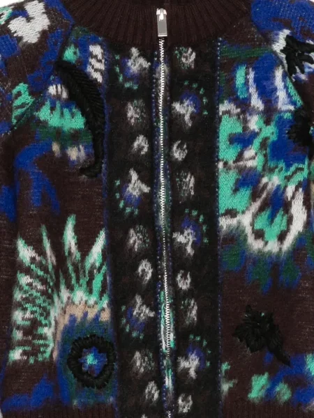 Geacă Sacai cu broderie cu model floral maro
