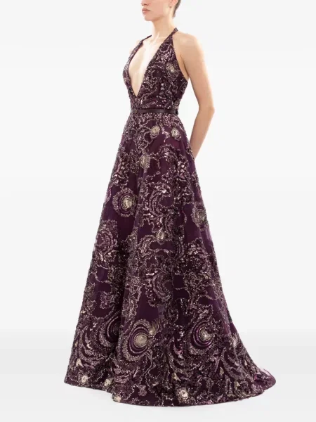 Rochie maxi Saiid Kobeisy cu broderie violet