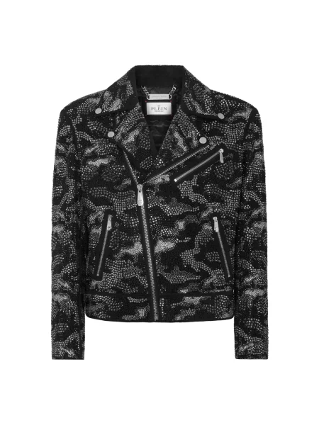 Kurtka skórzana Philipp Plein w kamuflażu czarna