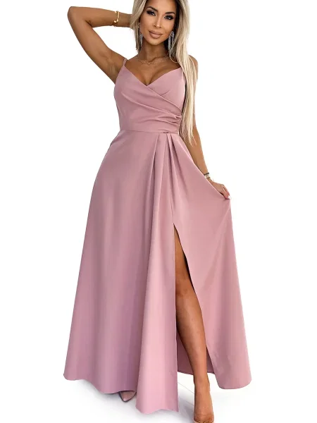Elegantna dolgo maxi obleka Numoco roza