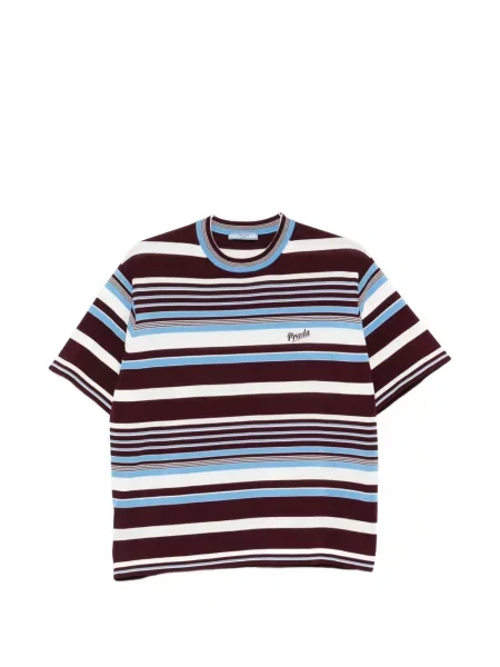 Tricou Prada cu broderie cu dungi maro