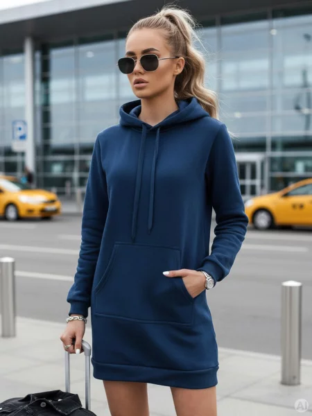 Bluza długa z kapturem oversize TIMMY Dstreet ciemnoniebieska