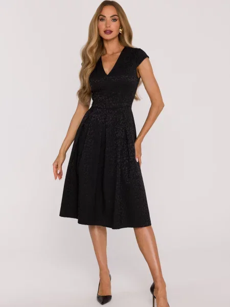 Rochie Made Of Emotion cu mâneci scurte din jacard evazată negru