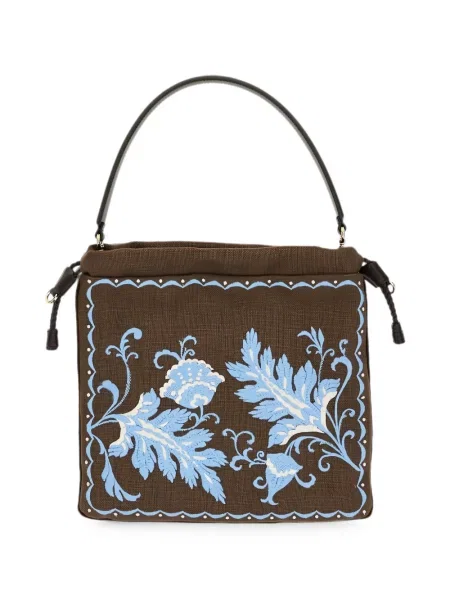 Geantă shopper Etro cu model floral maro