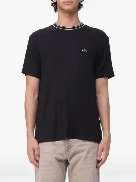 Μπλούζα Armani Exchange με σχέδιο από ζέρσεϋ μαύρο