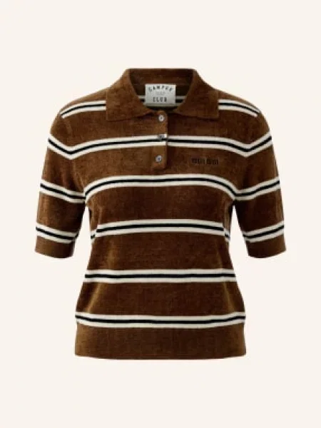 Oui Pletené Polo Tričko hnědá / režná černá