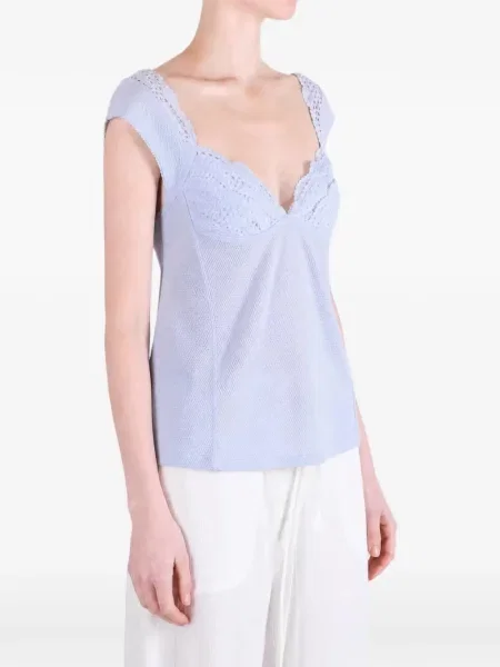 Tričko Free People s výstřihem do v modré