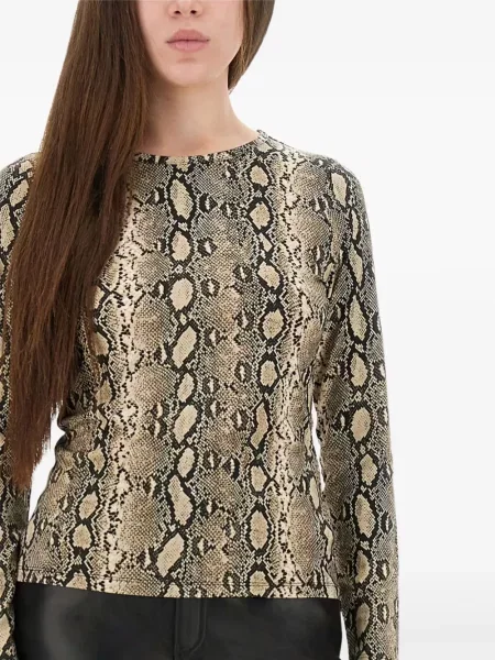 Bluză Michael Michael Kors din piele cu imagine cu imprimeu animal print maro