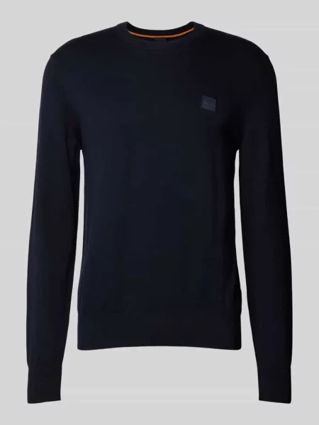 Sweter z dzianiny z okrągłym dekoltem model ‘Kanovano’ Boss Orange niebieski