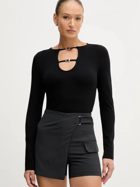 Sisley pantaloni scurți uni high waist gri