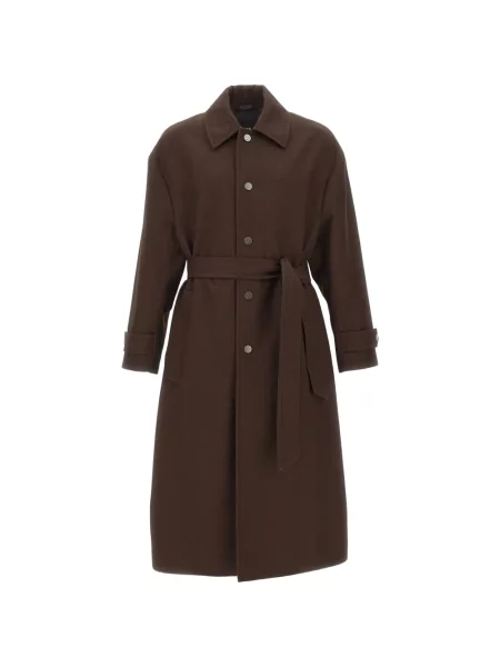 Cu centură palton Boss cu model herringbone maro