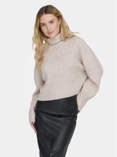 Golf o kroju relaxed fit z dodatkiem wełny model ‘MELANIE’ Only beżowy