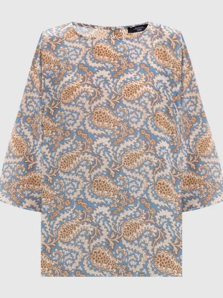 Блуза GINNICO із шовку в принт Max Mara Weekend блакитна