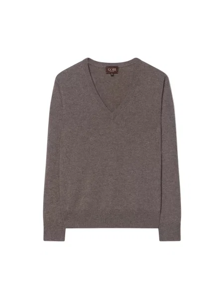 GOBI Cashmere Pulover Women's Timeless Cashmere V-Neck Sweater taupe gri