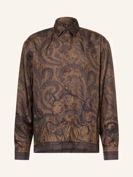 Etro Hedvábná Košile Comfort Fit / tmavě hnědá