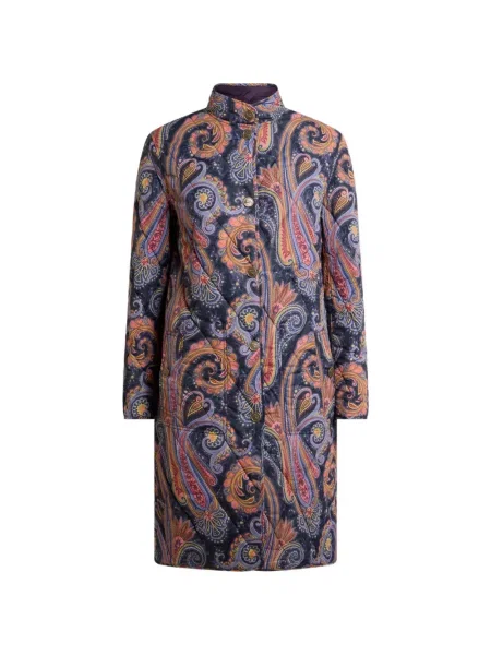 Matlasat palton Etro cu model paisley albastru
