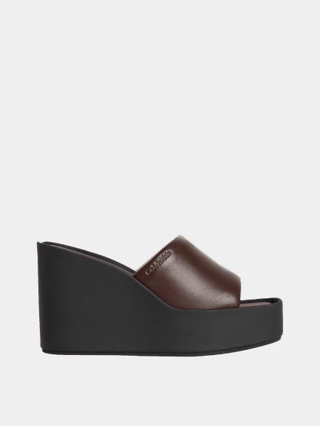 Шкіряні Шльопанці Calvin Klein WEDGE 70 SNDL MULE LTH темно-коричневий коричневі