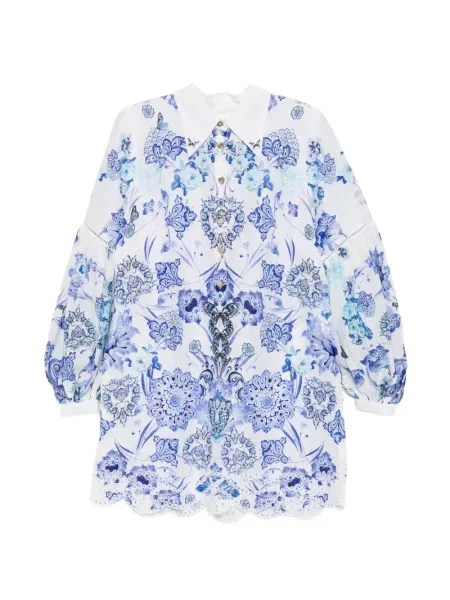 Sukienka mini Camilla w kwiatki z nadrukiem garniturowa biała