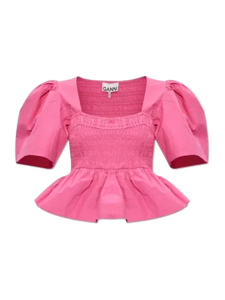 Bluzka Ganni z krótkim rękawem różowa