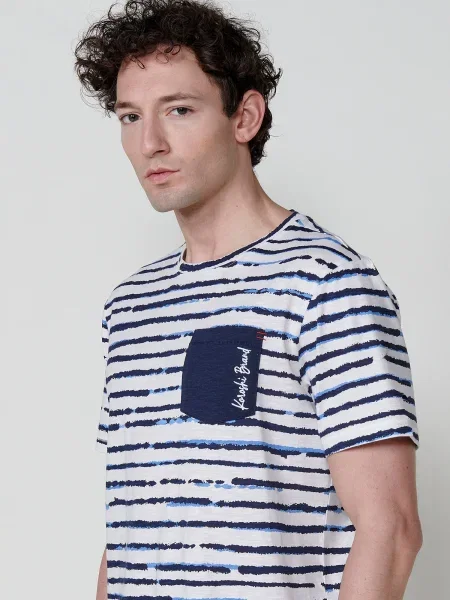 KOROSHI Tricou bleumarin / albastru deschis alb