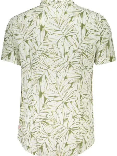 Риза Guess RAYON зелено с кройка по тялото с класическа яка бяло