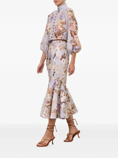 Fustă midi Zimmermann cu model floral cu imagine până la genunchi violet