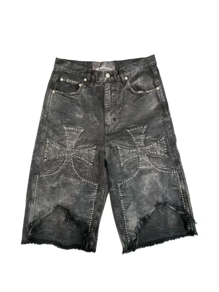 Pantaloni scurți din denim Sekrit cu tepi negru