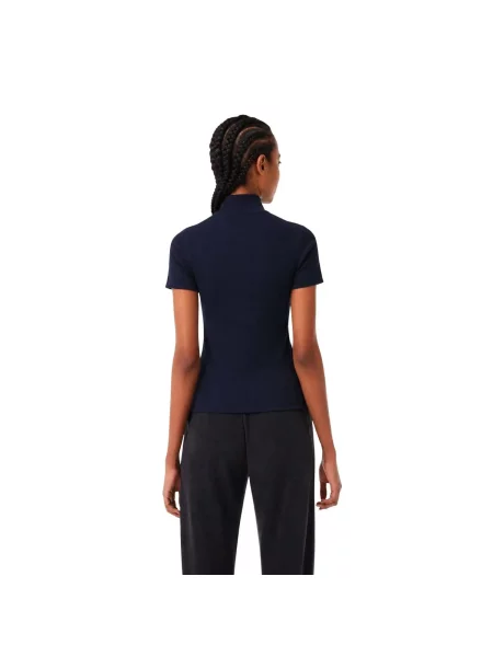 Koszulka Lacoste Contrast Bands Zip Neck Polo niebieska