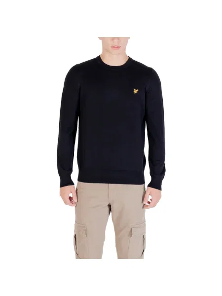 Sveter Lyle & Scott z merina s okrúhlym výstrihom čierna