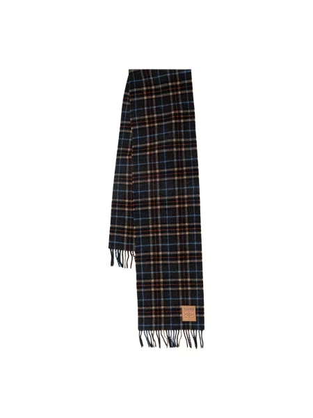 GANNI szalik wełniany Double Face Wool Check szary wzorzysty czarna