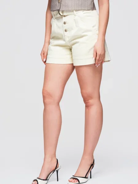 Pantaloni scurți din denim Ombre cu talie înaltă alb