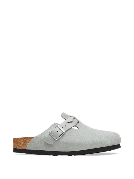 Saboți Birkenstock din piele de căprioară țesuți gri
