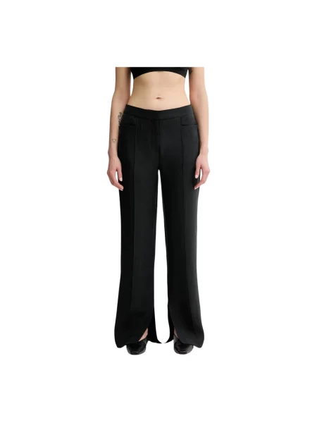 Remain spodnie z domieszką lnu proste high waist czarny