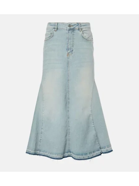 Fustă din denim Ganni cu talie înaltă până la genunchi albastru