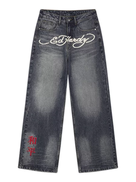 Ed Hardy Džíny Tattoo City Tiger žlutá / červená / černá džínovina bílá