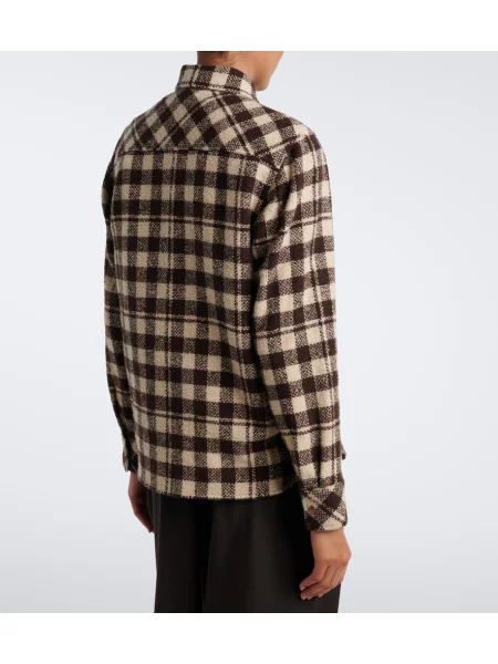 Top Moncler de lână în carouri maro