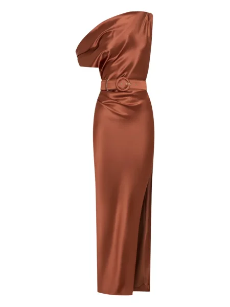 Maksi sukienka maxi Nicholas na jednym ramieniu garniturowa pomarańczowa