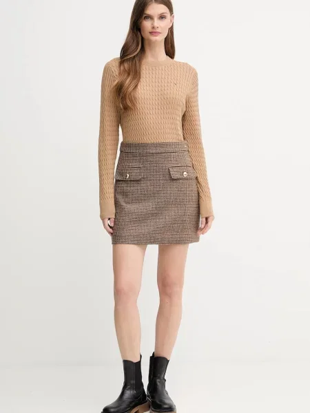 Barbour spódnica wełniana SOPHIA mini ołówkowa brązowy