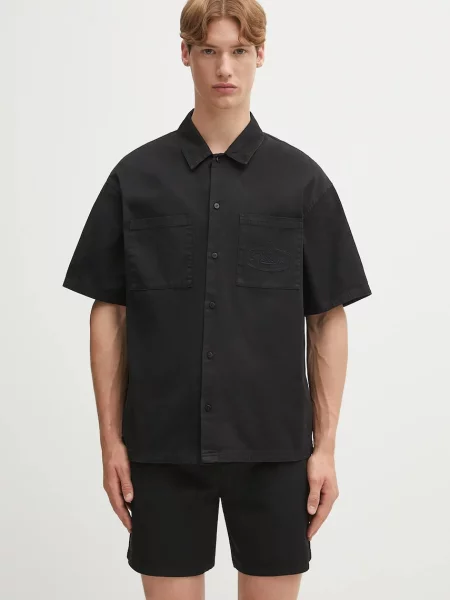 Represent cămașă din Short Sleeve Cotton Overshirt cu guler clasic relaxed negru