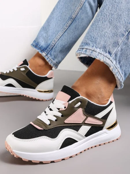 Sneakers Negru-Alb cu Șireturi pe Talpă Joasă Salisa alb