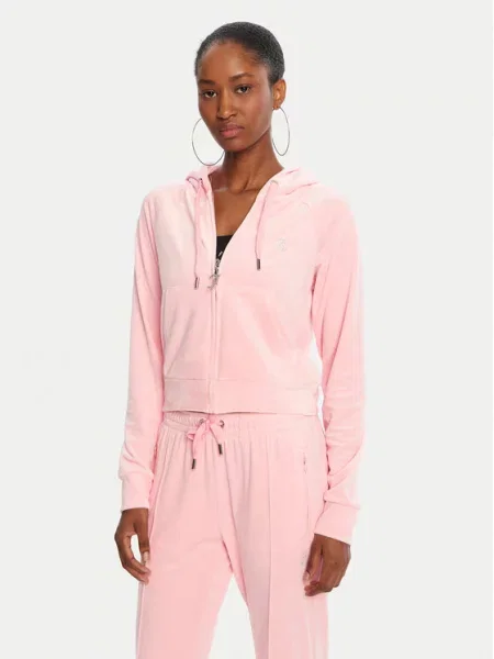 Velurová klasická mikina s kapucňou Juicy Couture ružová