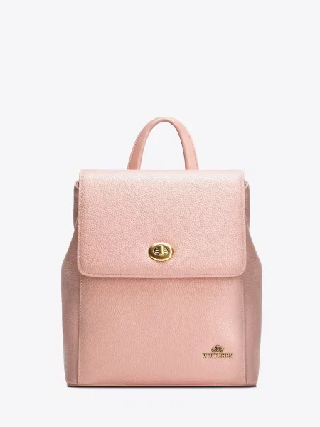 Plecak skórzany z prostokątną klapą różowy