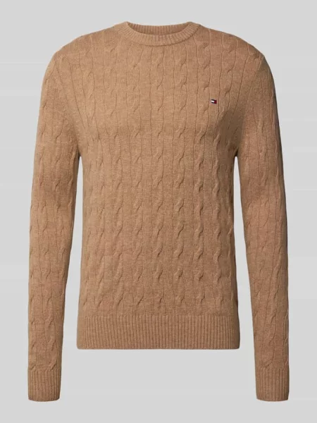 Sweter o kroju regular fit z czystej wełny owczej Tommy Hilfiger beżowy