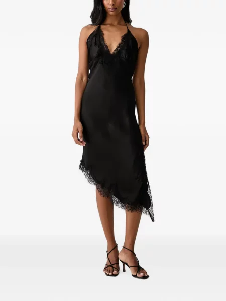Rochie Bardot asimetrică din dantelă negru