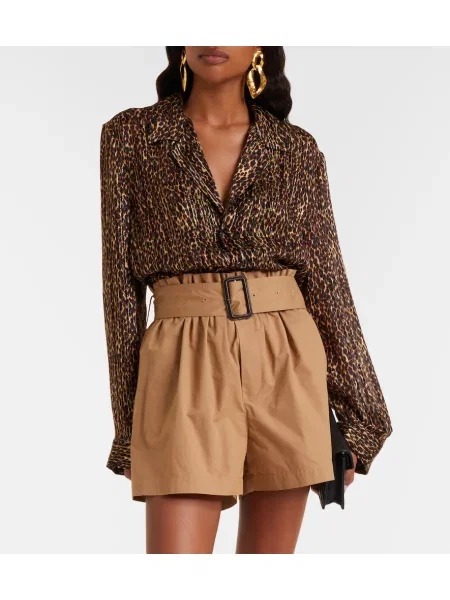 Bluză Saint Laurent de mătase cu imagine cu model leopard maro